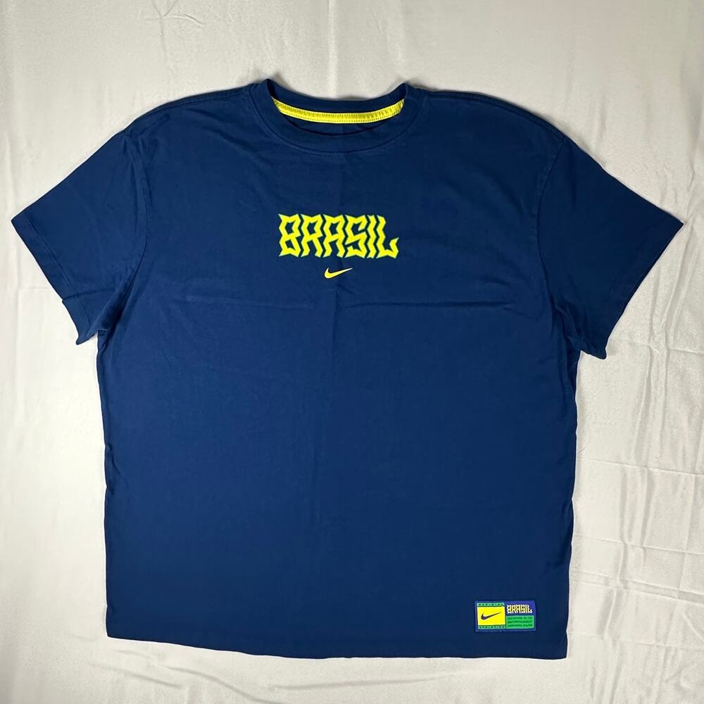 Nike Brazil Soccer Tee Shirt XL Blue Graphic Swoosh